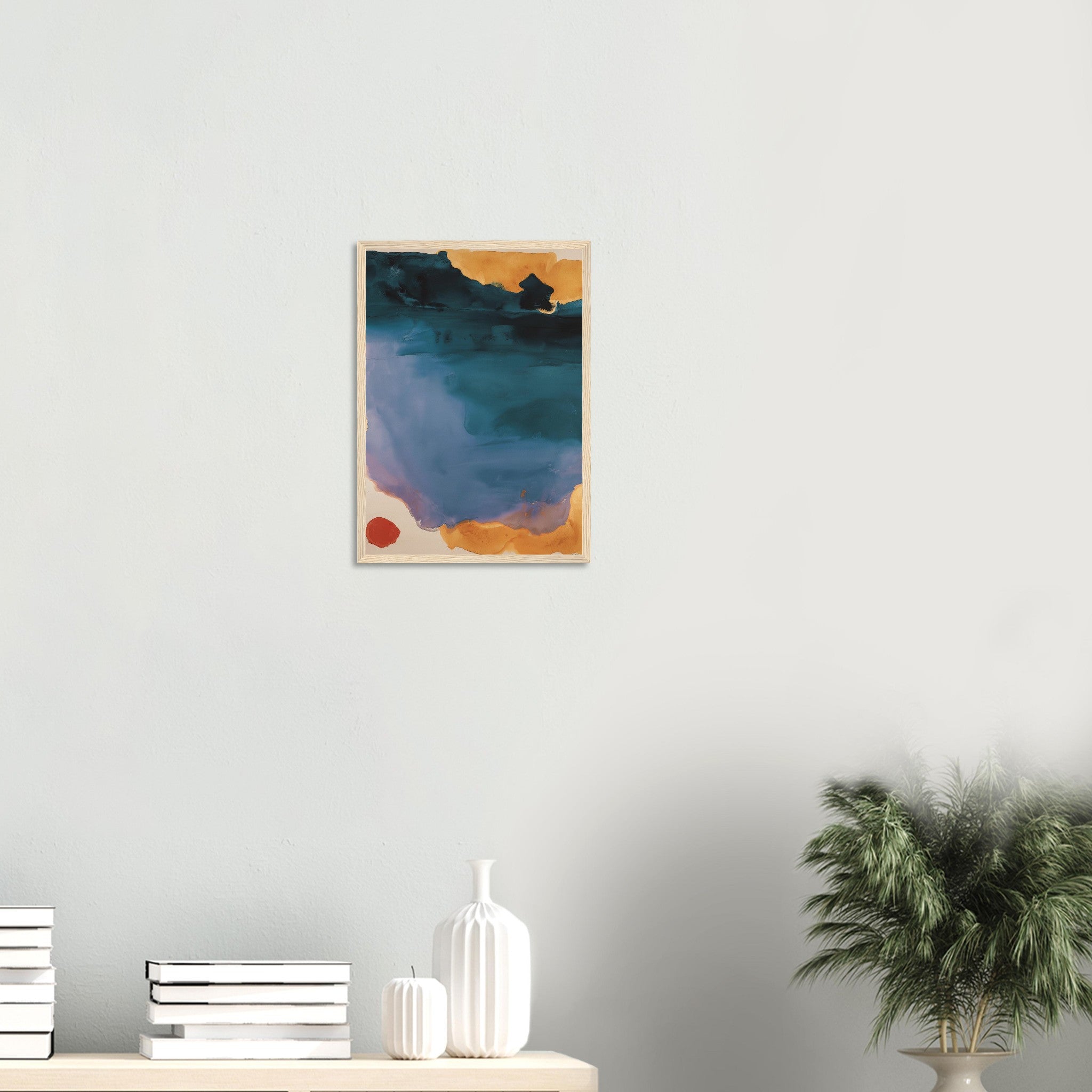 Statement abstract art print styled on living room wall bold home decor