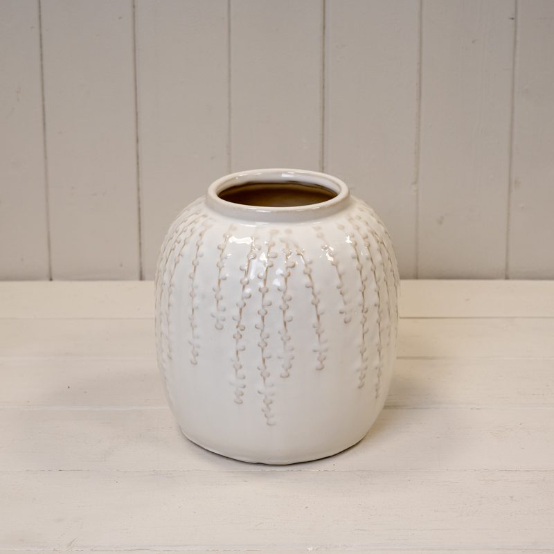Cream ceramic ribbed vase small size A+ Living UK home accessories