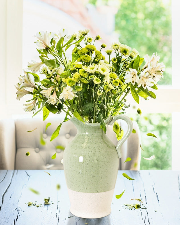 Green and white two tone ceramic jug vase A+ Living UK