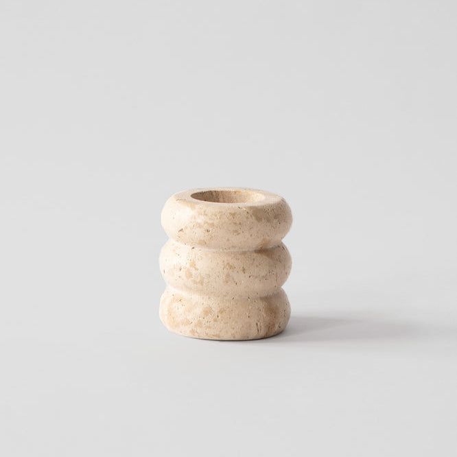 Travertine stone candle holder medium size natural home accessories A+ Living UK