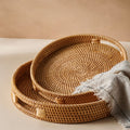 Two sizes round rattan tray natural honey
