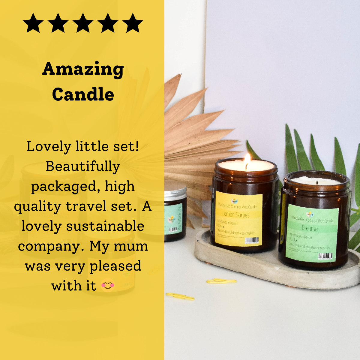 Coconut wax candle with compostable packaging natural home scent