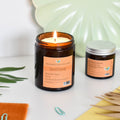 Spiced orange hand poured coconut wax candle amber glass jar A+ Living UK
